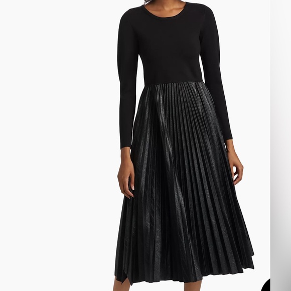 Elie Tahari leather The Amalia Pleated Mixed Media Sweater Dress
Color black - Picture 9 of 13